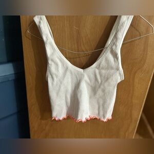 White Ribbed crop top with orange trim. target. Size Medium